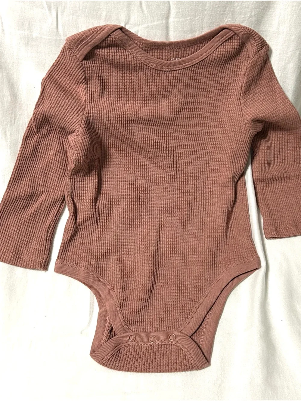 24 Month Long-Sleeve Ribbed Waffle Baby One-Piece and Shorts Set - Mauve Rose